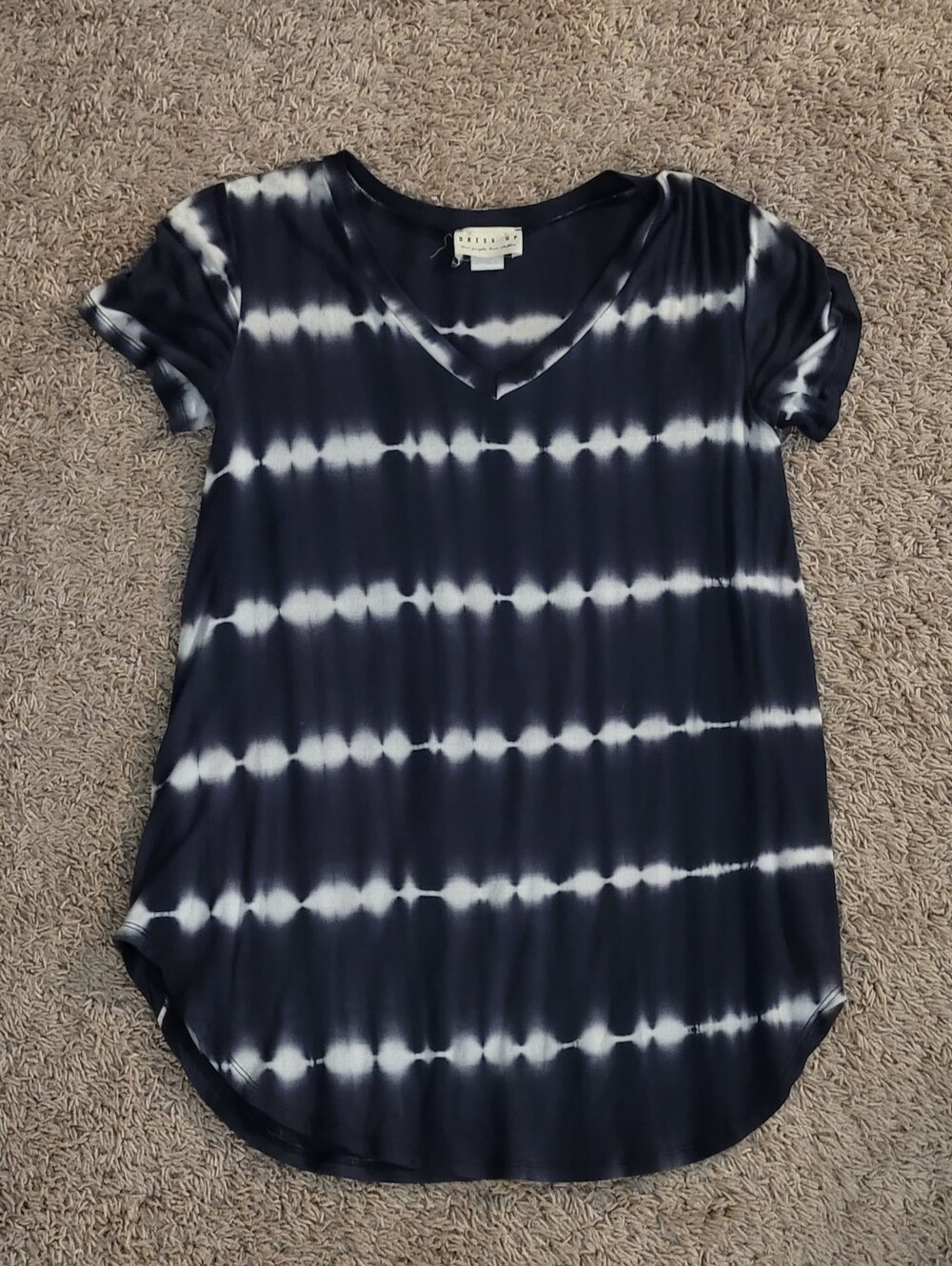 Dress Up Navy Tie Dye V Neck Top